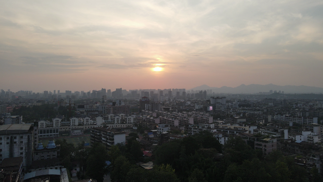 航拍怀化城市日落晚霞夕阳下