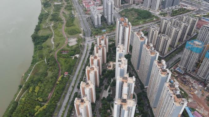 航拍城市高楼住宅小区