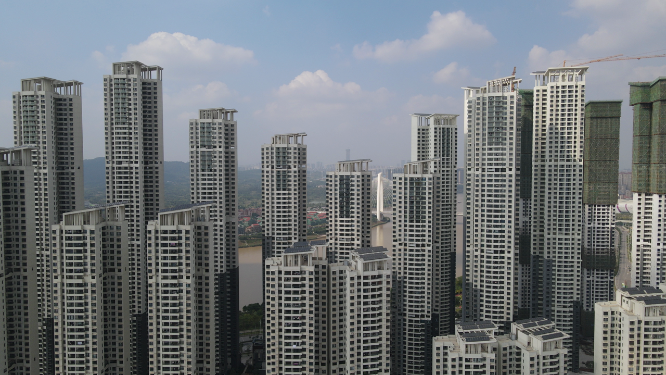 航拍密集高楼商业住宅小区