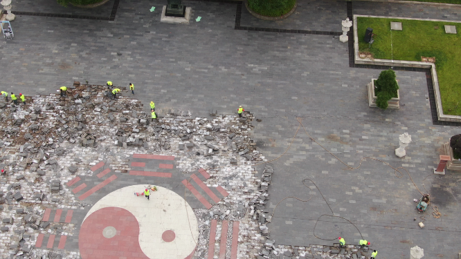 航拍寺庙修建八卦阵 