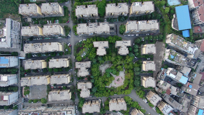 航拍小区住宅环境