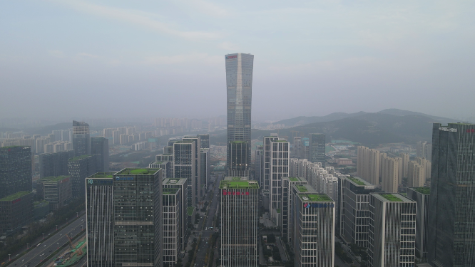航拍山东济南汉峪金融商务中心