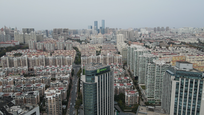 航拍山东青岛城市高楼建筑