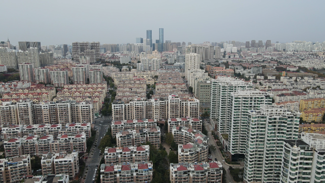航拍山东青岛城市高楼建筑