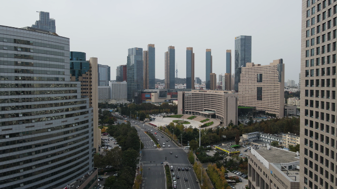 航拍山东青岛城市高楼建筑