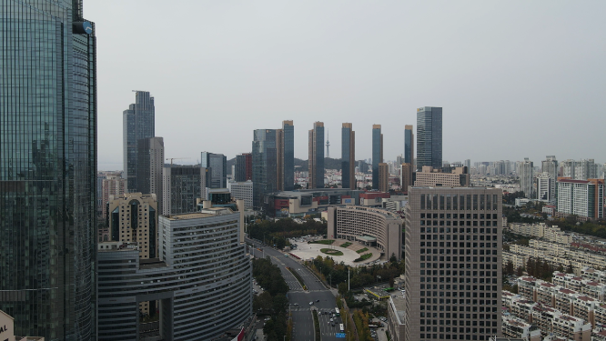 航拍山东青岛城市高楼建筑
