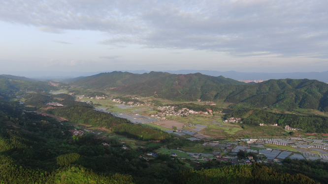 航拍山川丘陵乡村田园农田农业种植
