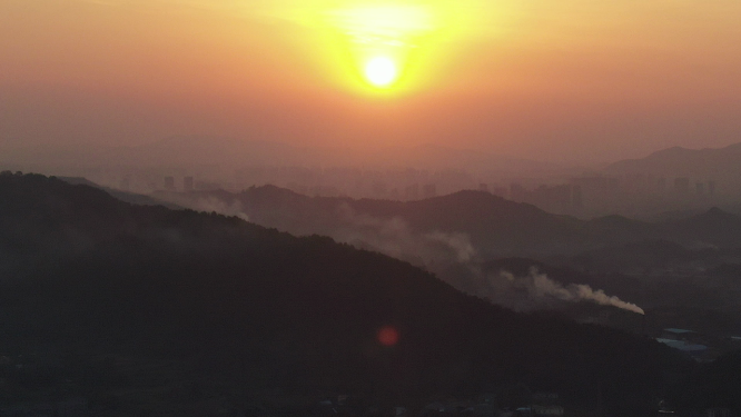 航拍山川日落晚霞夕阳