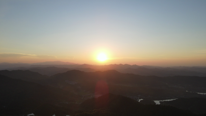 航拍山川晚霞日落