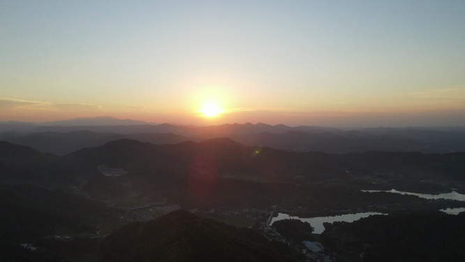 航拍山川晚霞日落