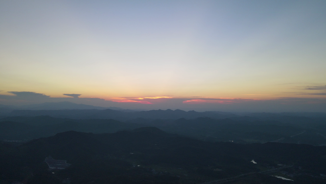 航拍山川晚霞日落