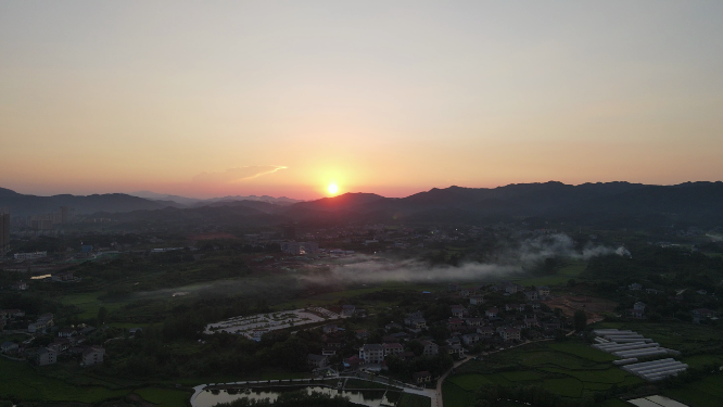 航拍山川晚霞日落