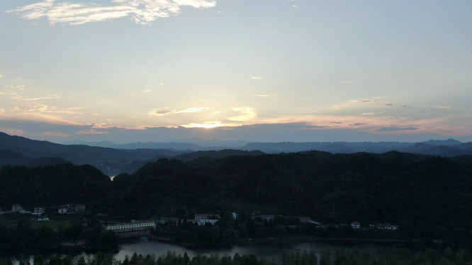 航拍山川晚霞日落