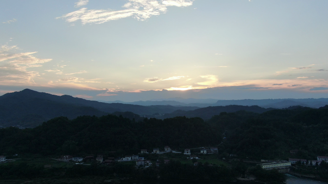 航拍山川晚霞日落