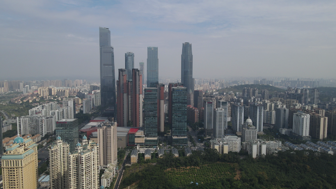航拍广西南宁东盟商务区高楼建筑