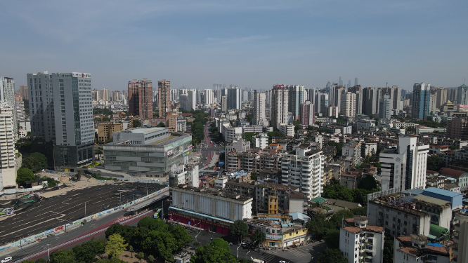 航拍广西南宁朝阳路商业圈