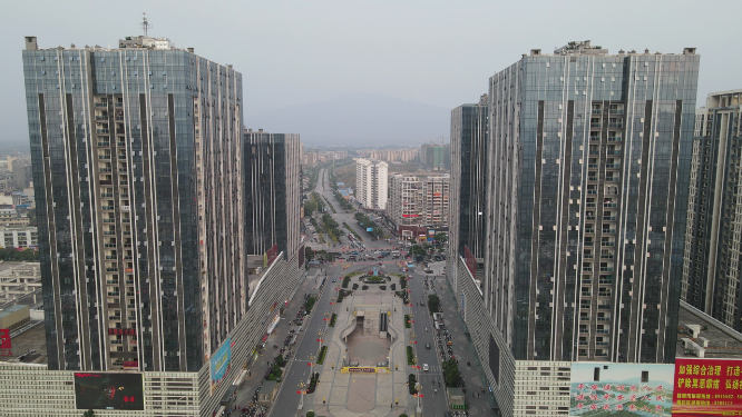 航拍广西桂林火车站商业圈