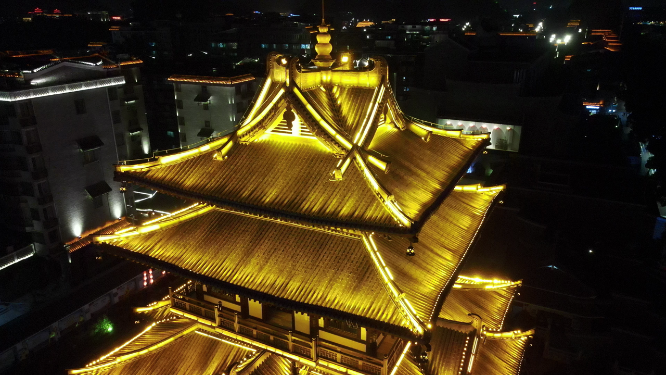 航拍广西桂林逍遥楼夜景 