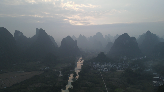 航拍广西桂林阳朔山水风光