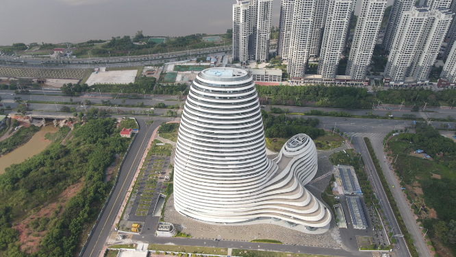 航拍广西融媒体中心地标建筑