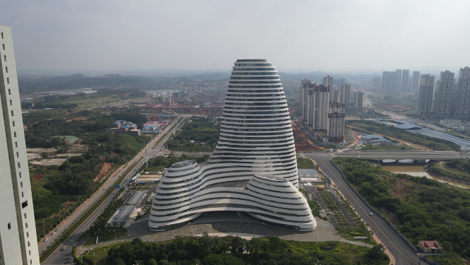 航拍广西融媒体中心大楼地标建筑
