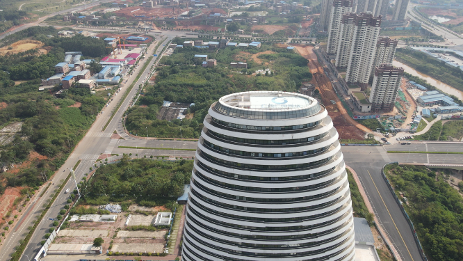 航拍广西融媒体中心大楼地标建筑