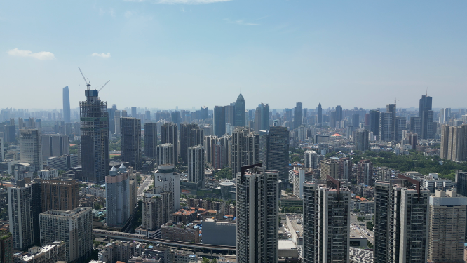 航拍武汉城市密集高楼建筑