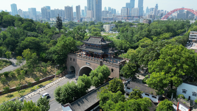 航拍武汉城市密集高楼建筑