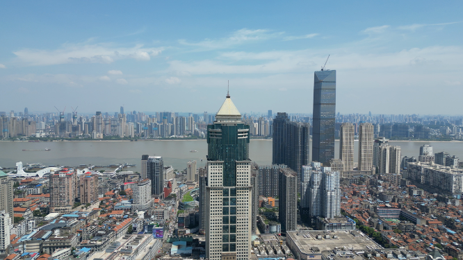 航拍武汉城市密集高楼建筑