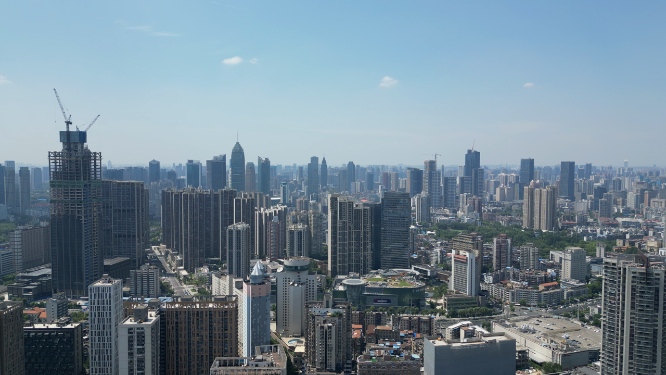 航拍武汉城市密集高楼建筑