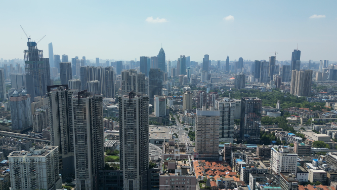 航拍武汉城市密集高楼建筑