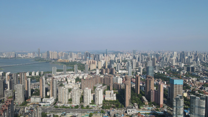 航拍武汉城市建设高楼大厦