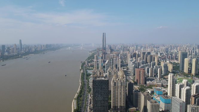 航拍武汉城市建设高楼大厦