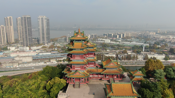航拍江苏南京阅江楼地标建筑