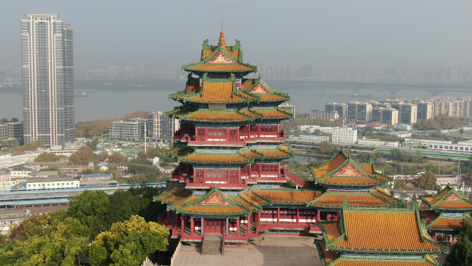 航拍江苏南京阅江楼地标建筑