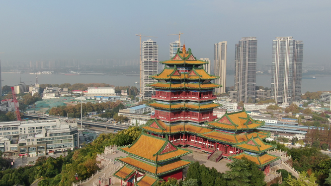 航拍江苏南京阅江楼地标建筑