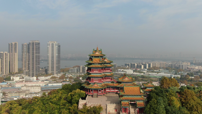 航拍江苏南京阅江楼地标建筑