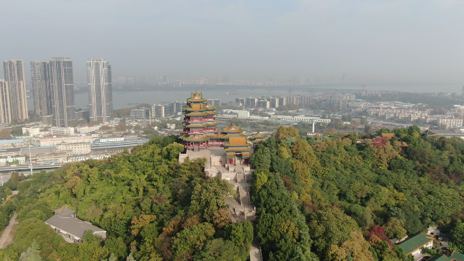 航拍江苏南京阅江楼地标建筑