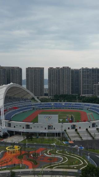 航拍江西九江体育中心体育场