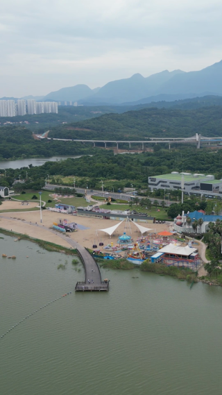 航拍江西九江八里湖婚礼公园4A景区