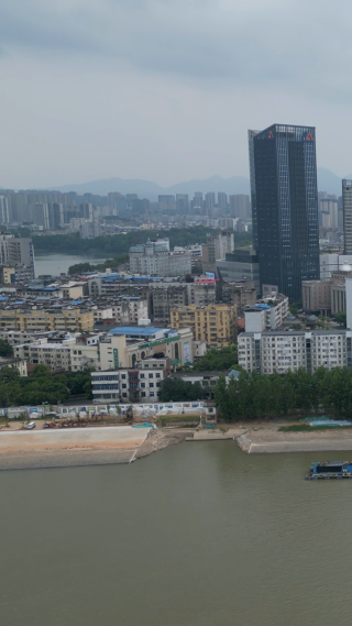航拍江西九江城市建设九龙广场