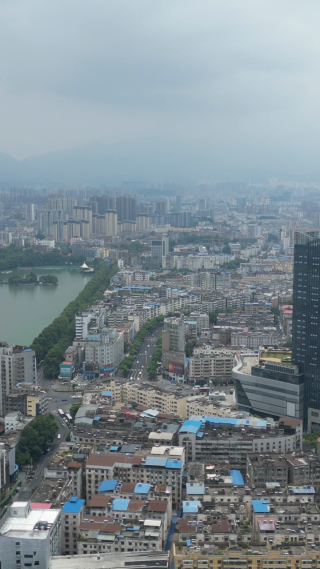 航拍江西九江城市建设九龙广场