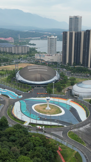 航拍江西九江市体育中心体育馆游泳馆
