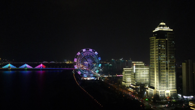 航拍江西南昌之眼摩天轮夜景