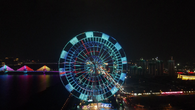 航拍江西南昌之眼摩天轮夜景