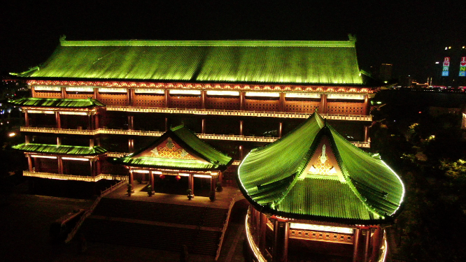 航拍江西图书馆夜景灯光