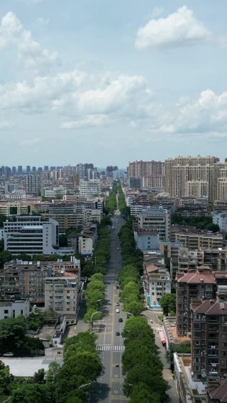 航拍江西抚州城市风光迎宾大道