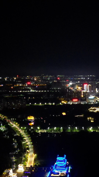 航拍江西抚州抚河风光夜景