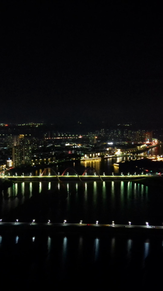 航拍江西抚州抚河风光夜景
