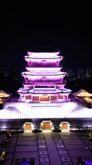 航拍江西抚州拟岘台景区夜景